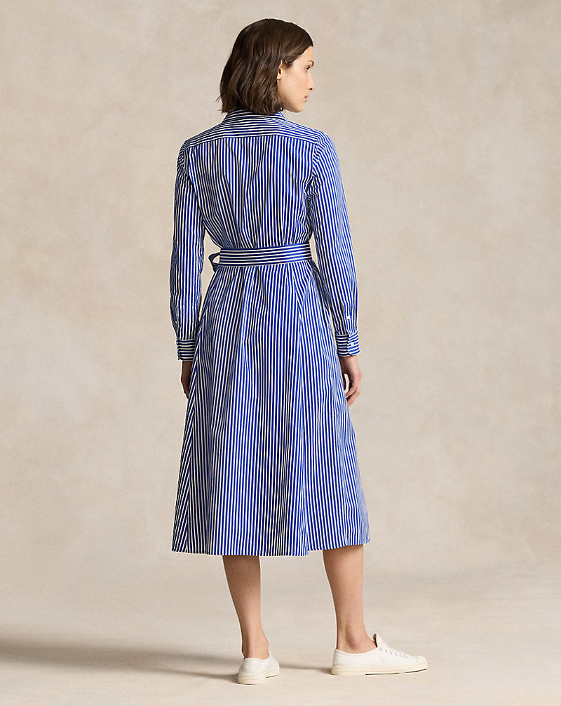 Belted Striped Cotton Shirtdress 1073b Bright Navy/ White