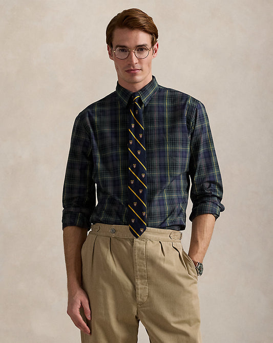 Custom Fit Plaid Poplin Shirt 5072 Forest/Red Multi