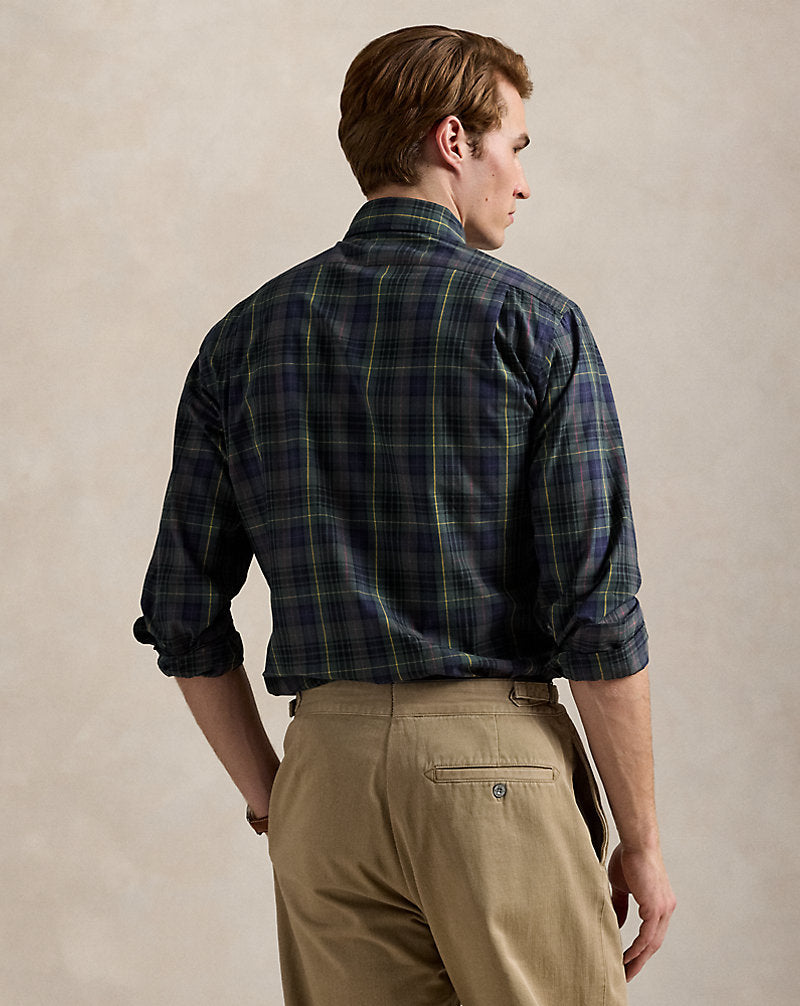 Custom Fit Plaid Poplin Shirt 5072 Forest/Red Multi
