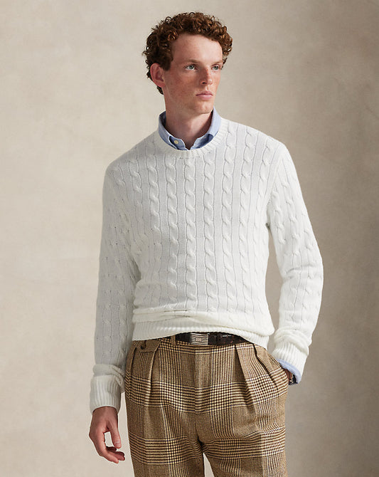 Cable-Knit Cotton Crewneck Jumper Deckwash White