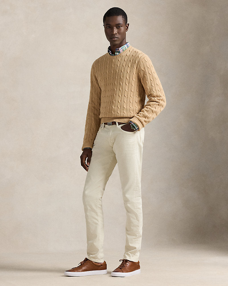 Cable-Knit Cotton Crewneck Jumper Camel Melange
