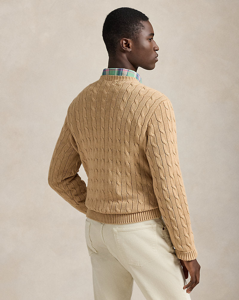 Cable-Knit Cotton Crewneck Jumper Camel Melange